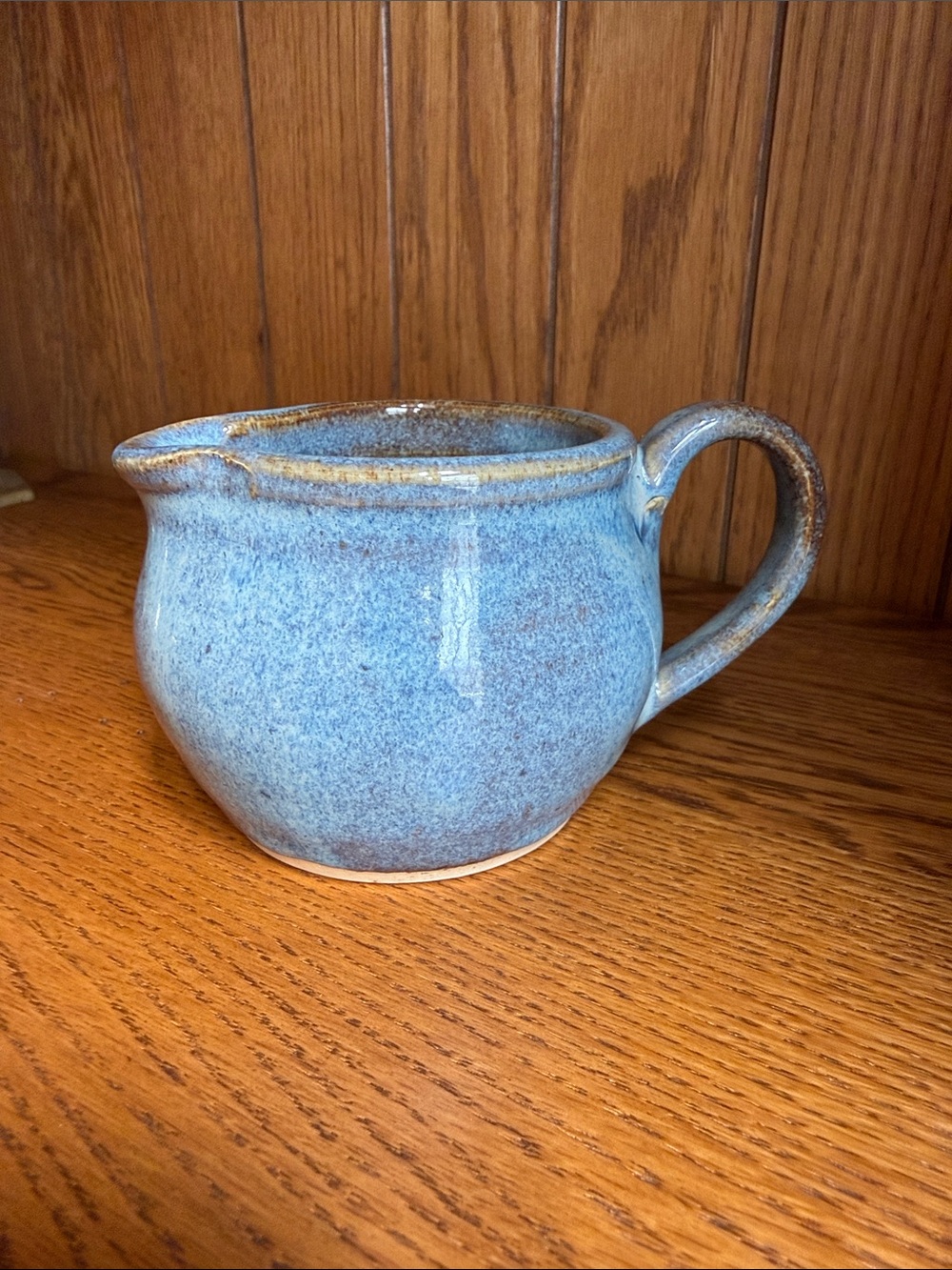 Studio Pottery Blue Ceramic Creamer Pitcher - signed